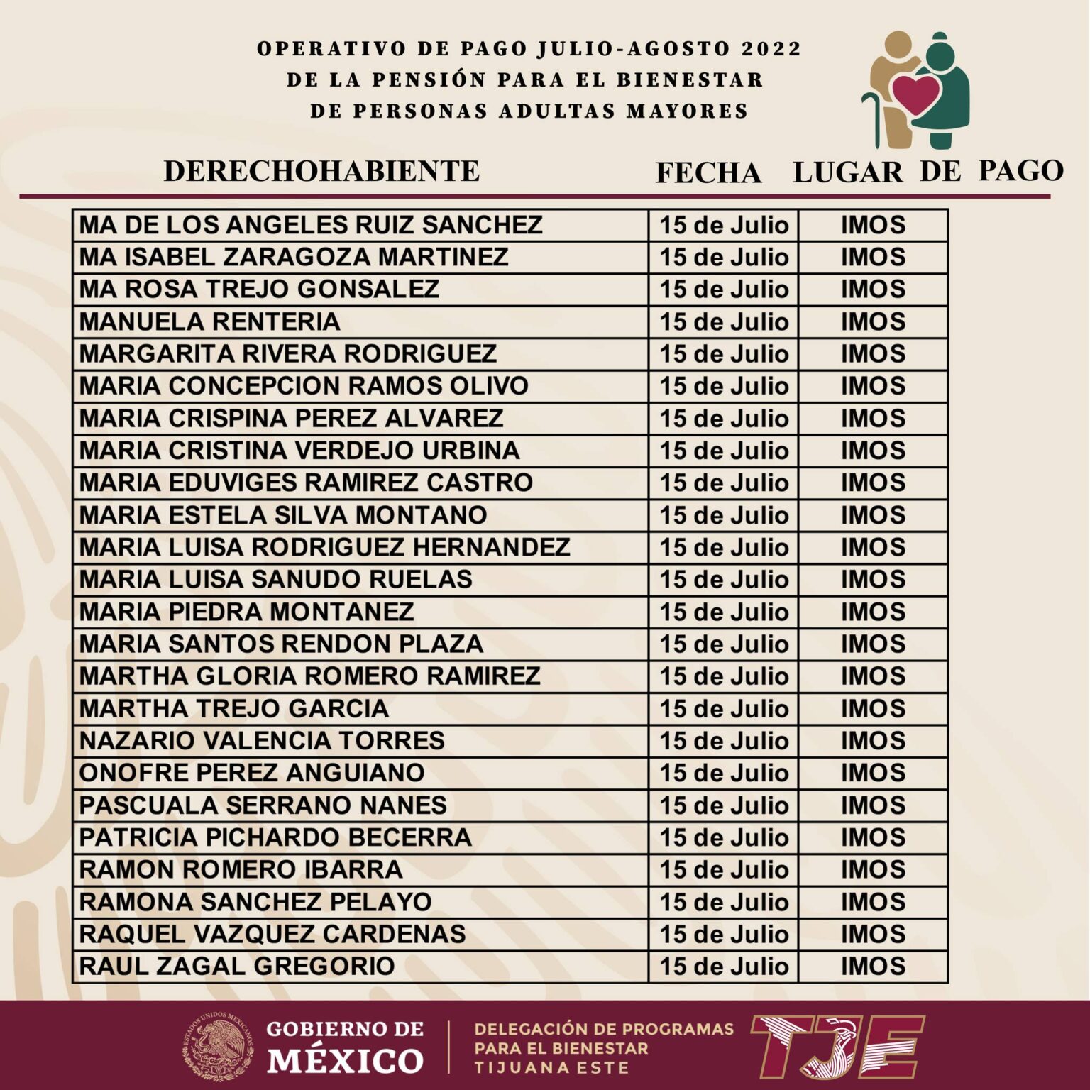 Esta es la lista de adultos mayores de Tijuana que ya pueden pasar por